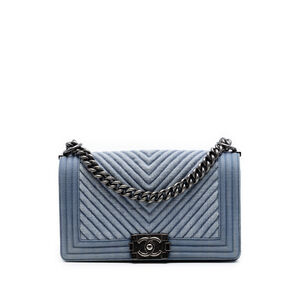Pre-Loved Chanel Old Medium Chevron Denim Boy Flap